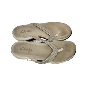 Clarks Sandals Womens Size 8.5 Tan Leather Flip Flop Shoes Pool Beach Summer